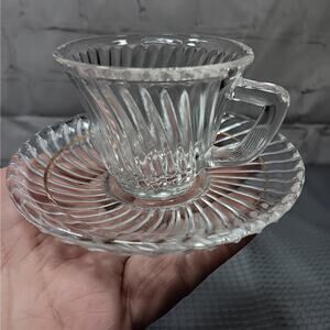 6 FEDERAL GLASS Clear Diana Pattern Swirl Demitasse Cup & Saucer Sets Depression
